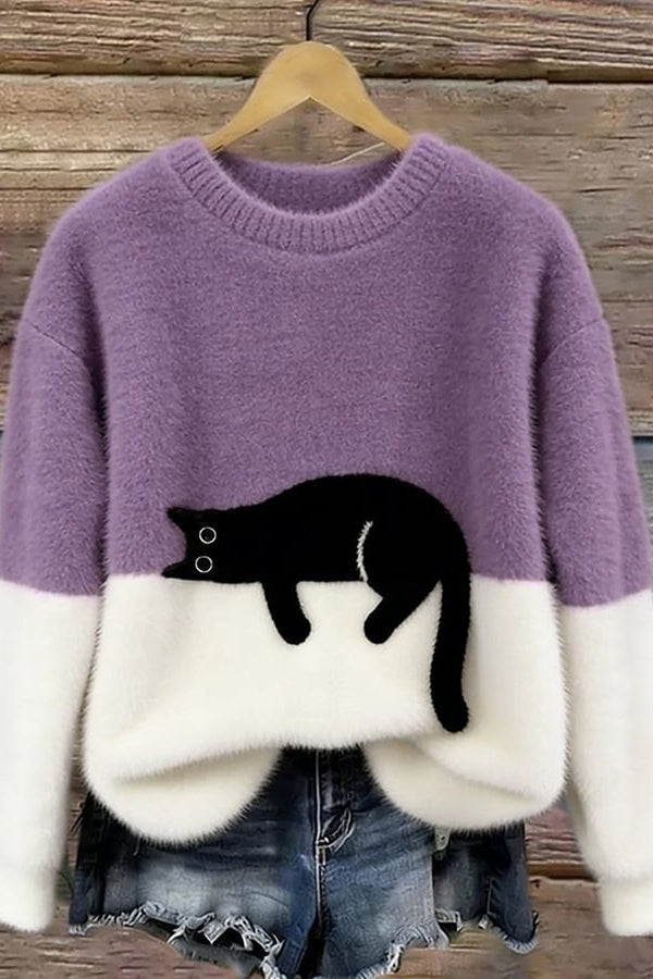 Odile Cat Print Oversized Sweater - 10