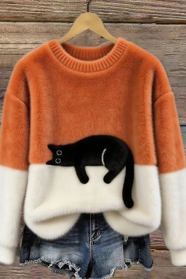 Odile Cat Print Oversized Sweater - 3