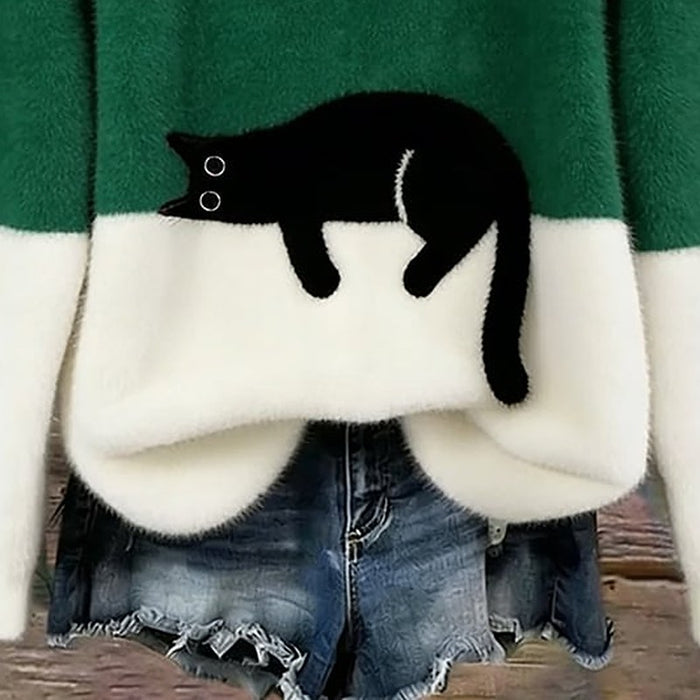 Odile Cat Print Oversized Sweater – detail: Hem sits at the hip
