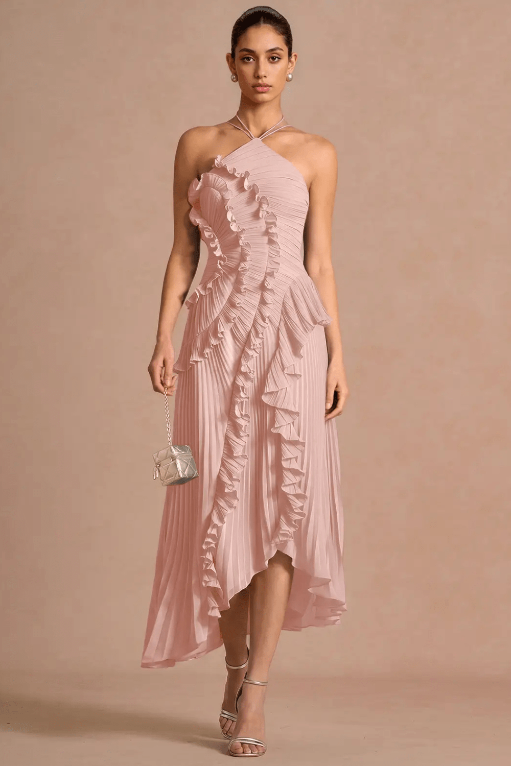 Plissé Halter Maxikleid - 9