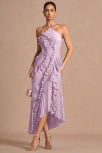 Plissé Halter Maxi Dress