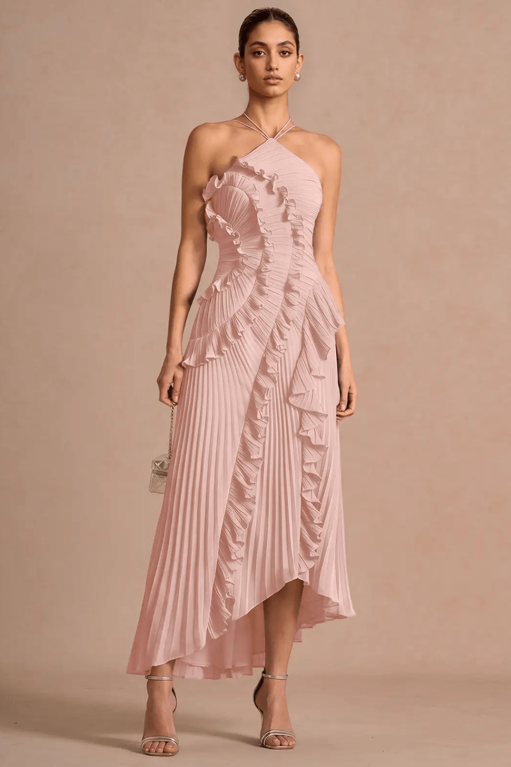 Plissee Halter Maxikleid - 10