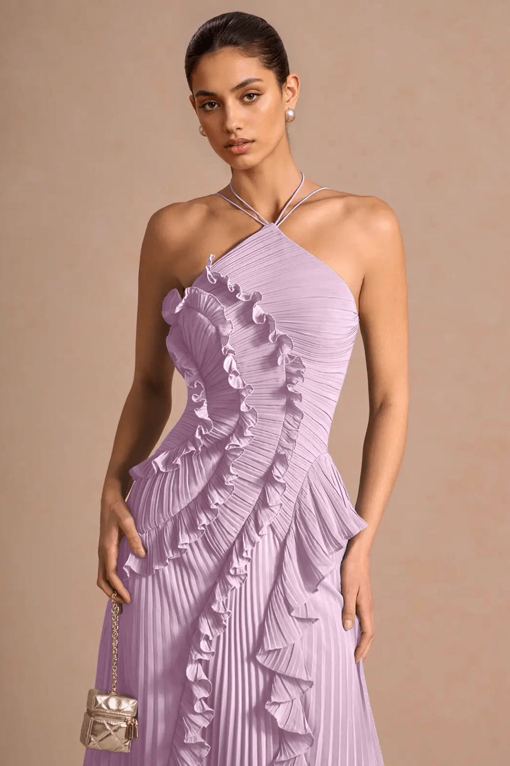 Plissé Halter Maxikleid - 5