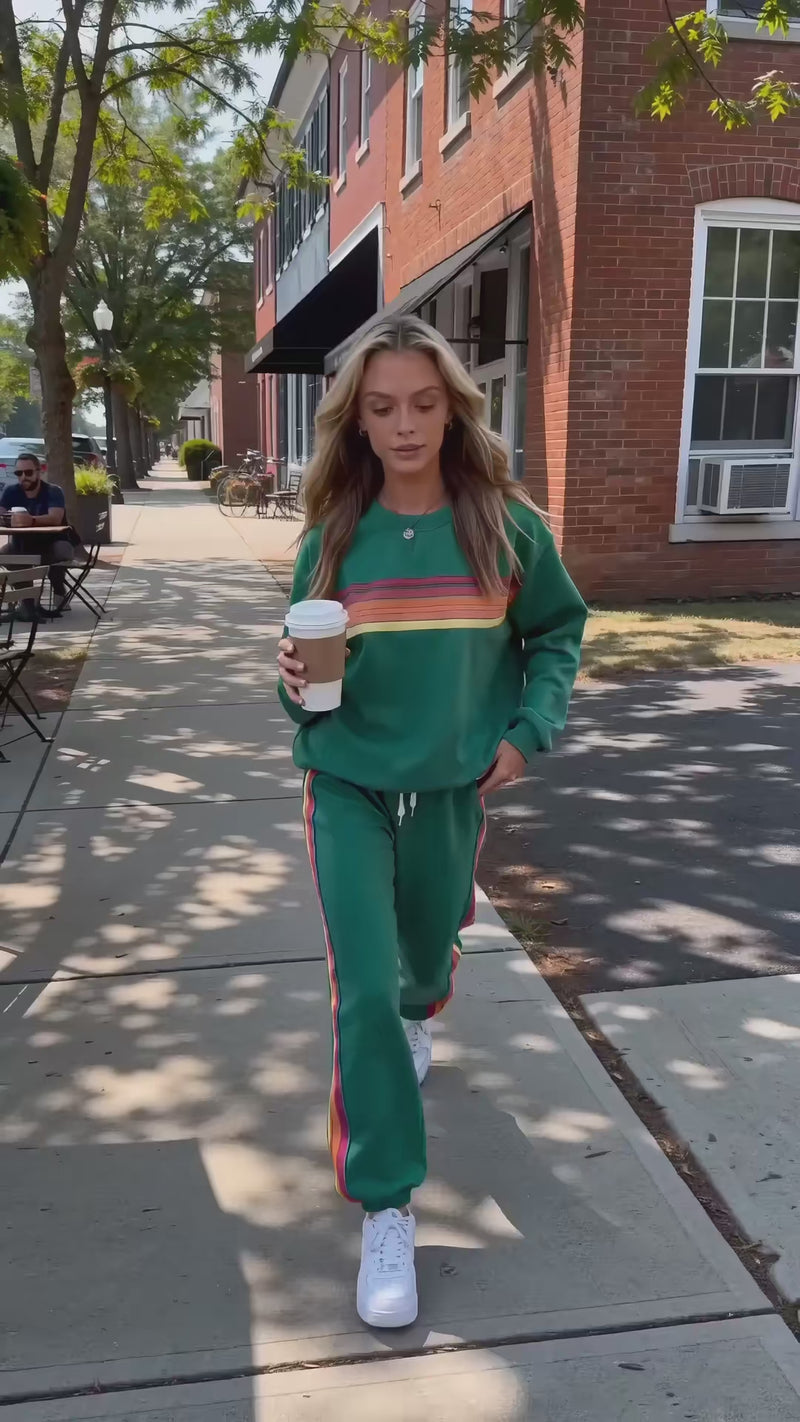 Noor Striped Crew-Neck Sweatshirt & Pants Set - video __Stripes_bring_lively_outfit__1789361491802_HD.mp4