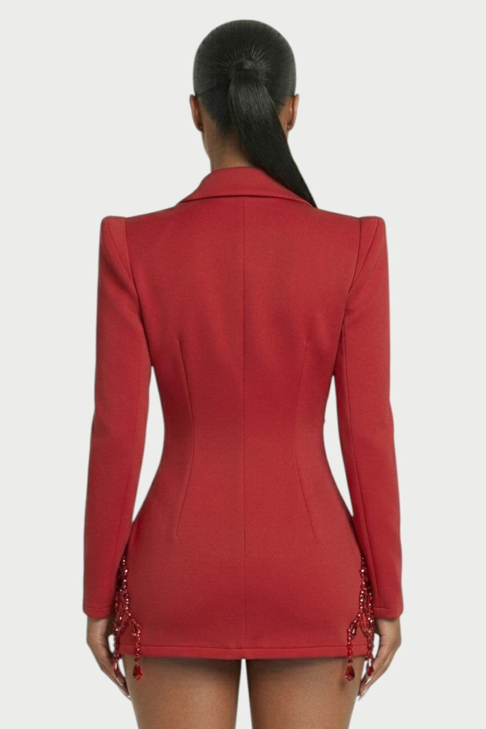 Vesper Crystal-Fringe Blazer Mini Dress in Red – 5