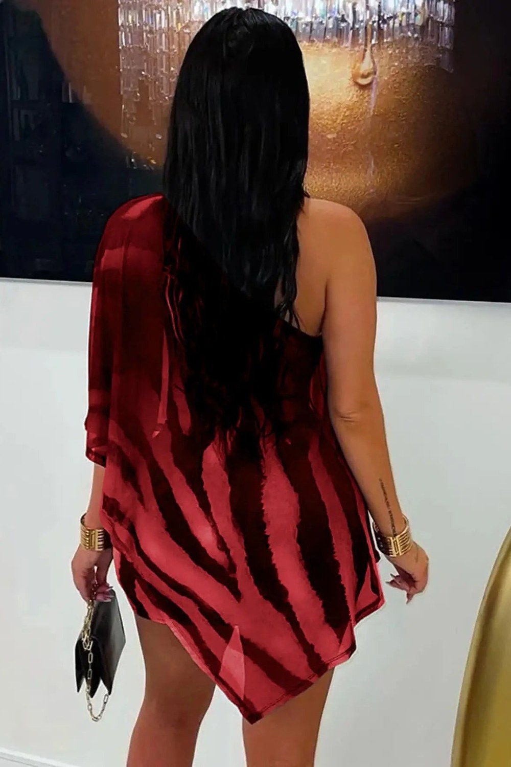 Sabine Sheer Off-Shoulder Top & Mini Skirt Set in Wine Red – back