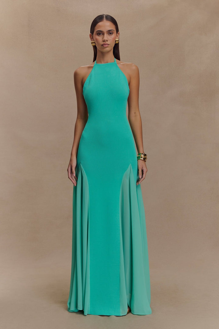 Soleil Strick- und Netz-Halter-Maxi-Kleid - 1