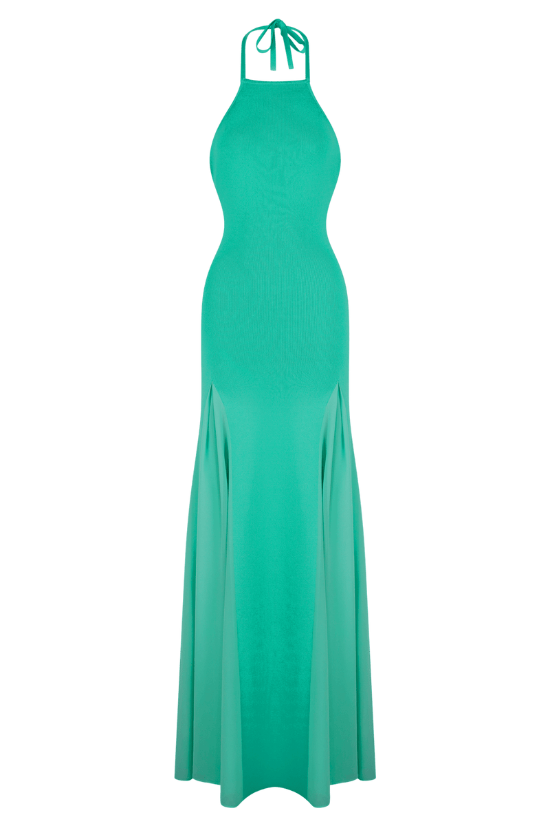 Soleil Knit And Mesh Halter Maxi Dress