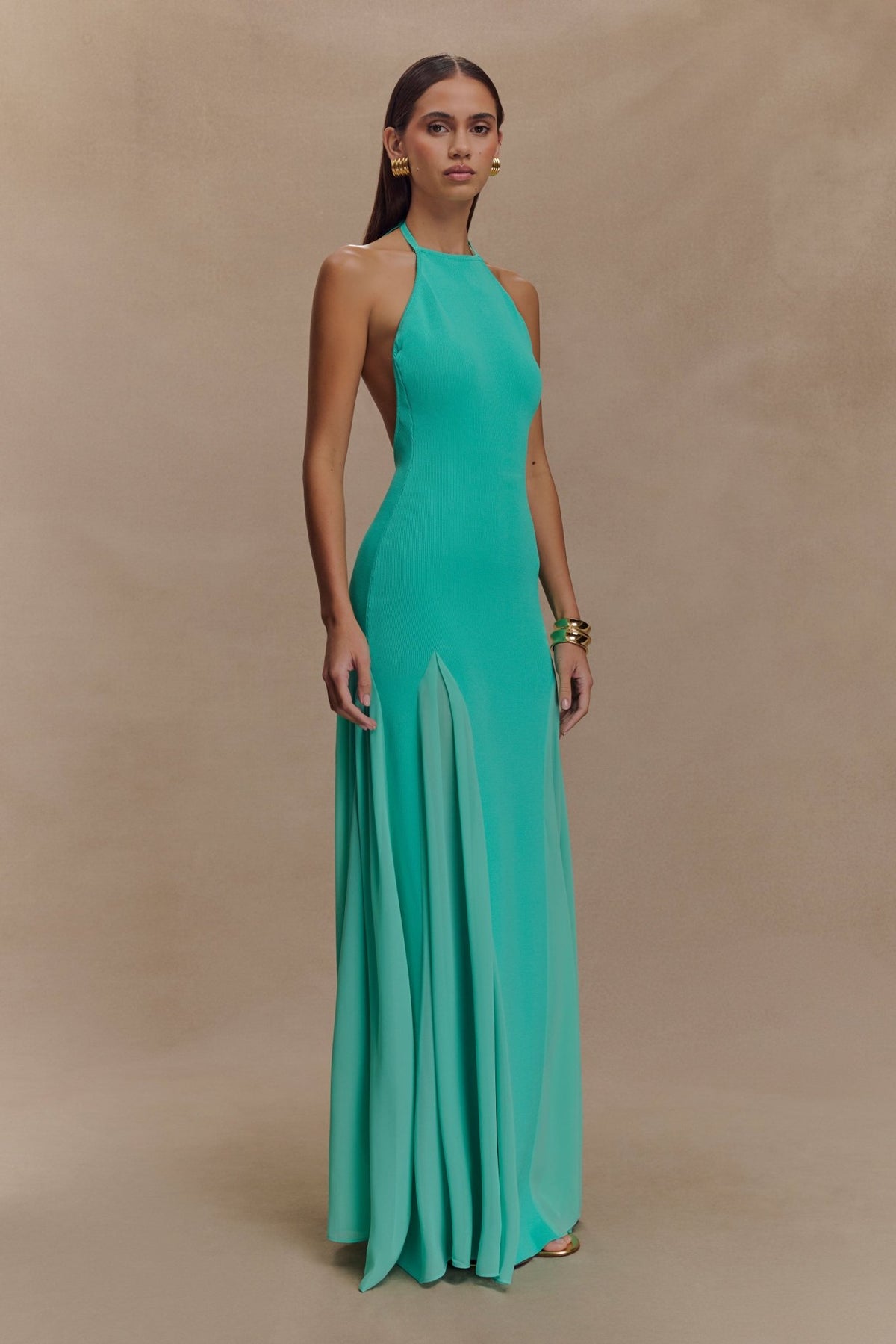 Soleil Knit And Mesh Halter Maxi Dress - 2