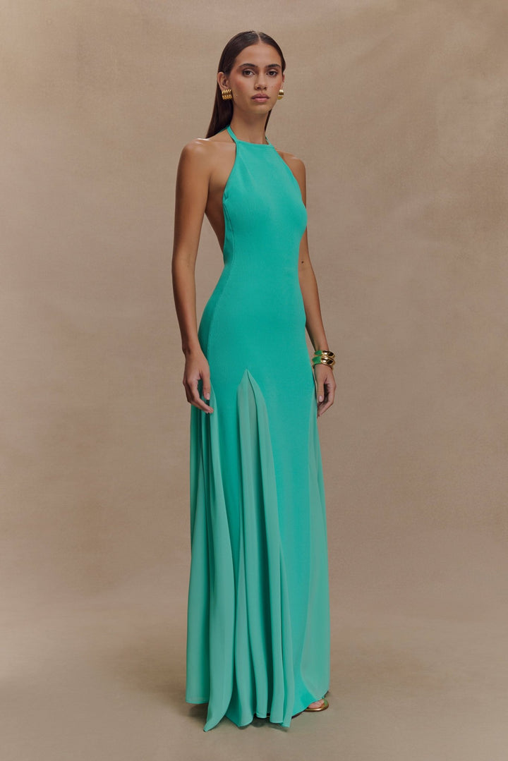 Soleil Strick- und Netz-Halter-Maxi-Kleid - 2