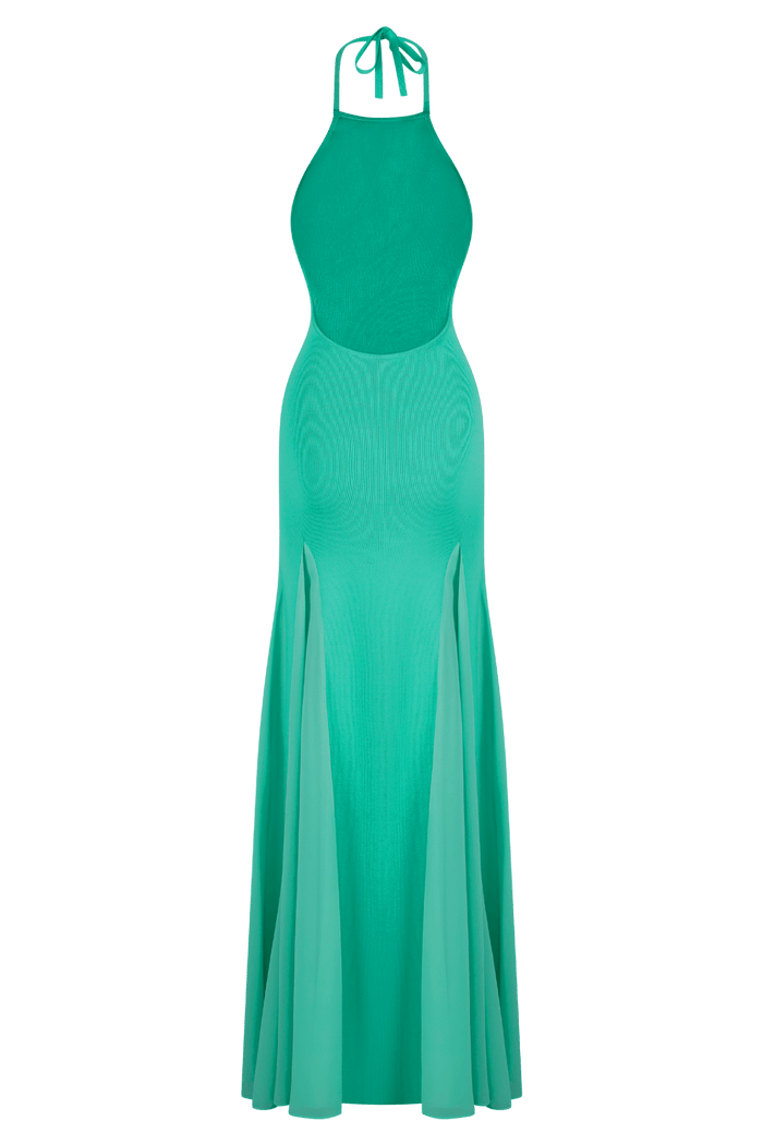 Soleil Knit And Mesh Halter Maxi Dress - 6