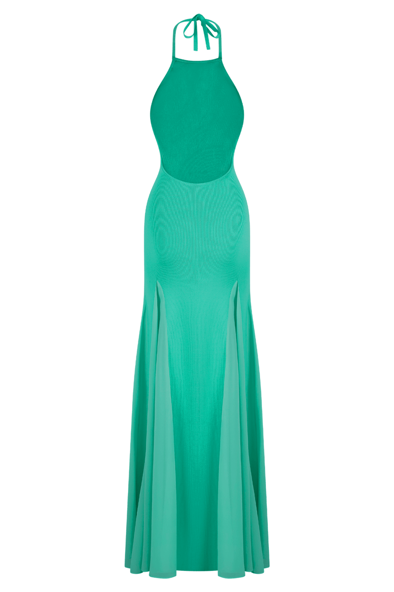 Soleil Knit And Mesh Halter Maxi Dress