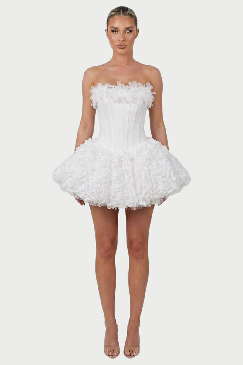 Thalia Strapless Floral Ruffle Mini Dress