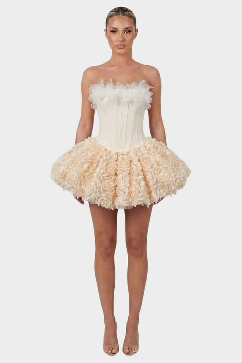 Thalia Strapless Floral Ruffle Mini Dress
