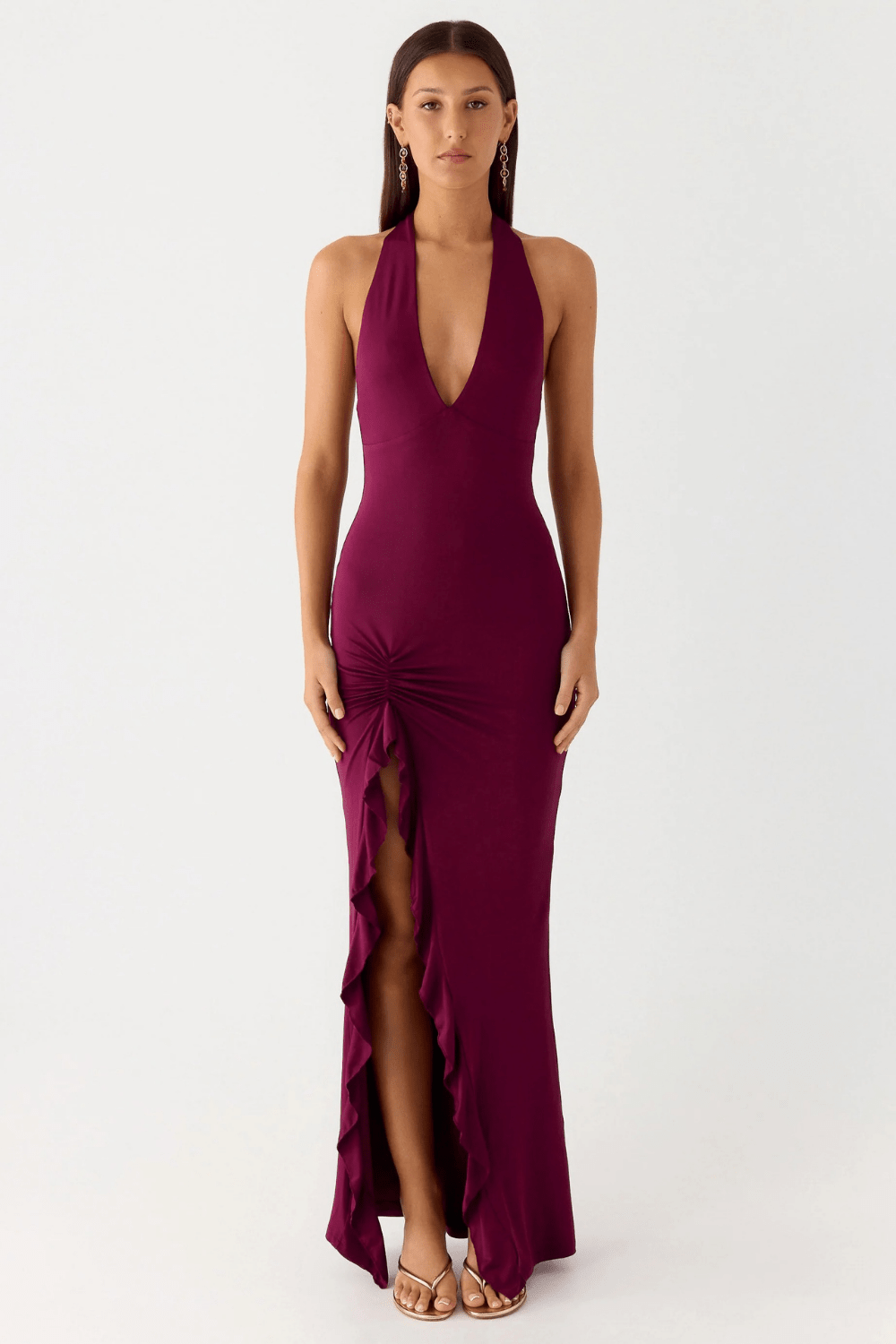 Valentina Ruched Open-Back Maxi Dress - 1