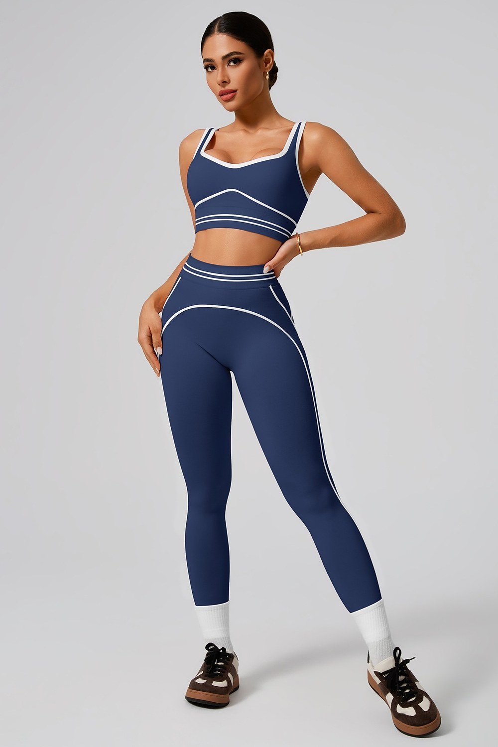 Vera Sculpting Tank & High-Waist Leggings Set in Deep Navy – front