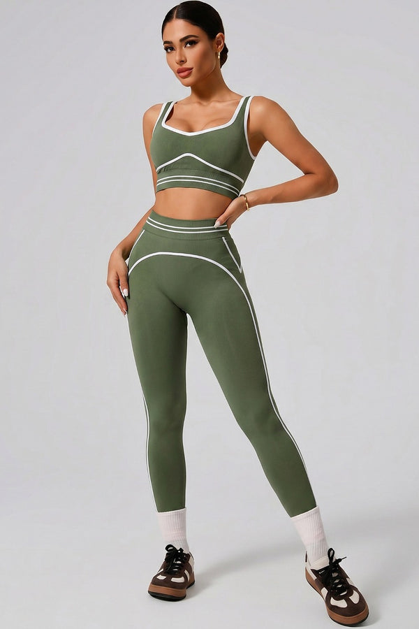 Vera Sculpting Tank & High-Waist Leggings Set in Olive – front