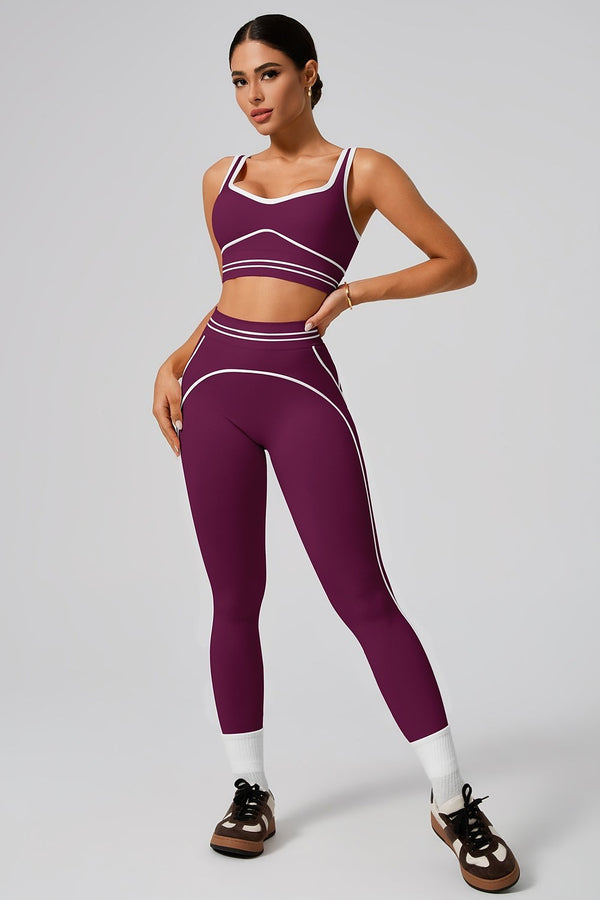 Vera Sculpting Tank & High-Waist Leggings Set in Plum – front