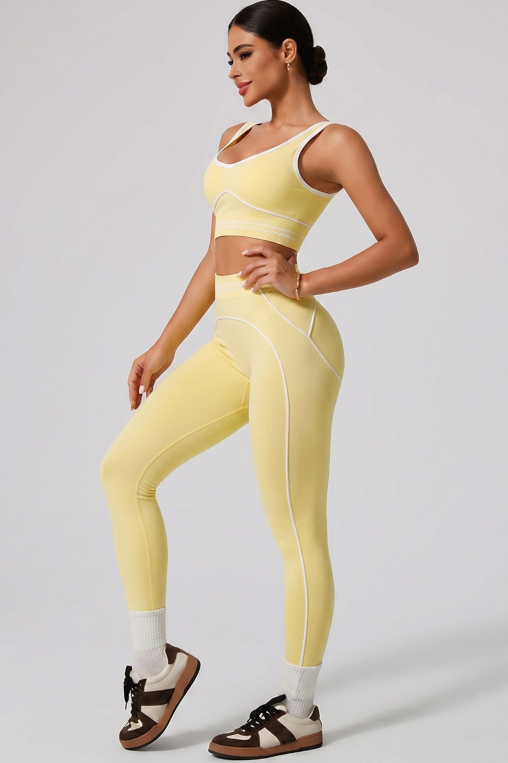 Vera Sculpting Tank & High-Waist Leggings Set in Pastel Yellow – side