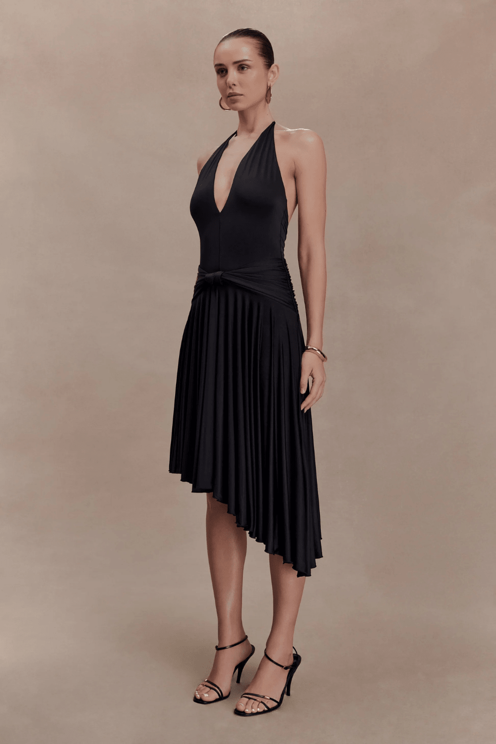 Zelda Asymmetric Slinky Midi Dress - 14