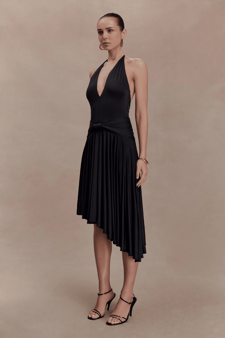 Zelda Asymmetric Slinky Midi Dress - 14