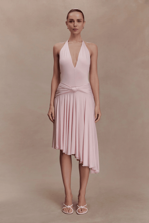 Zelda Asymmetric Slinky Midi Dress - 10