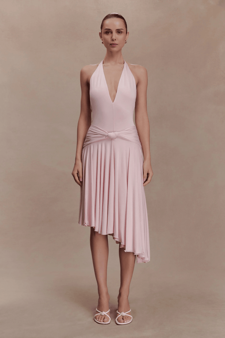 Zelda Asymmetric Slinky Midi Dress - 10