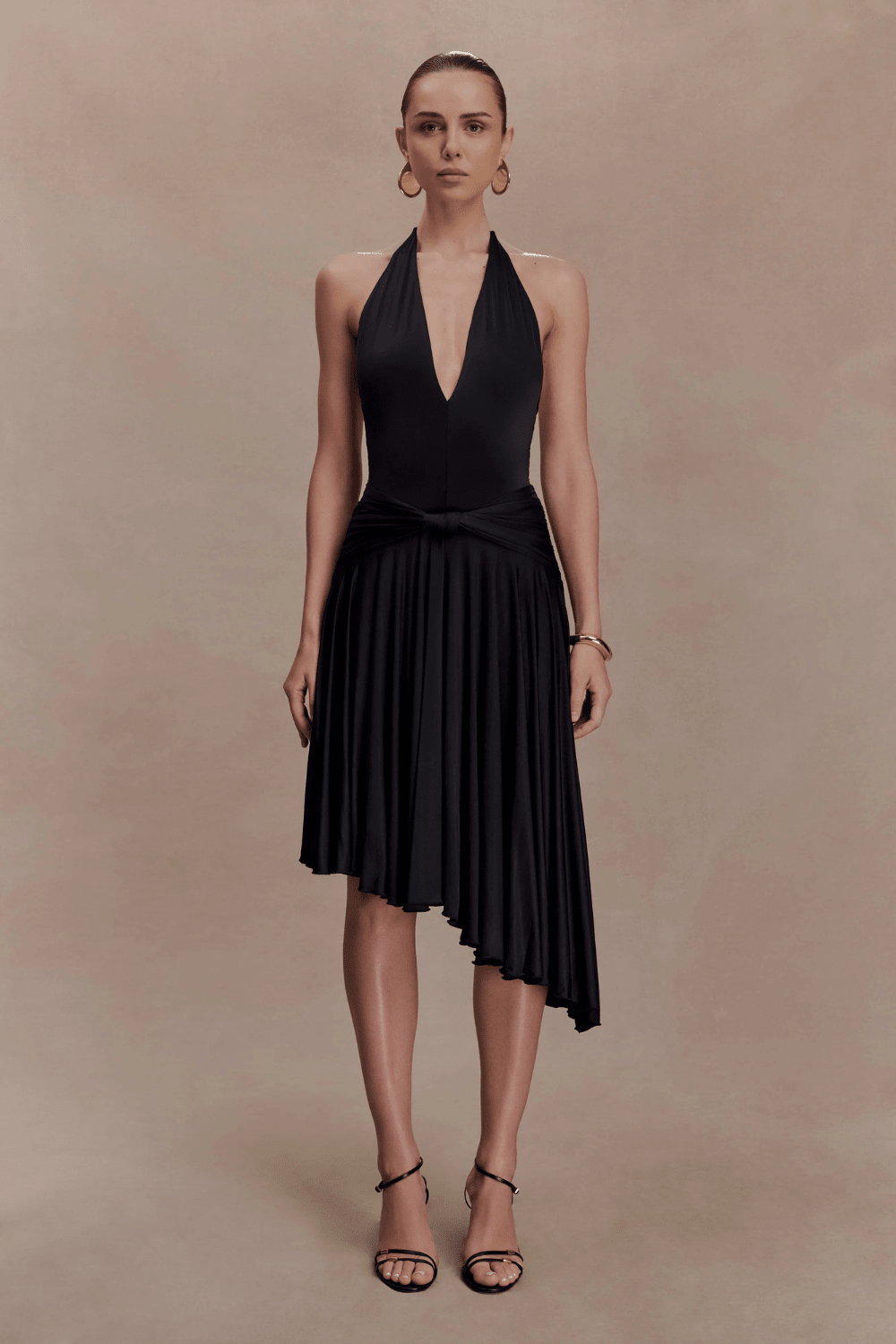 Zelda Asymmetric Slinky Midi Dress - 13